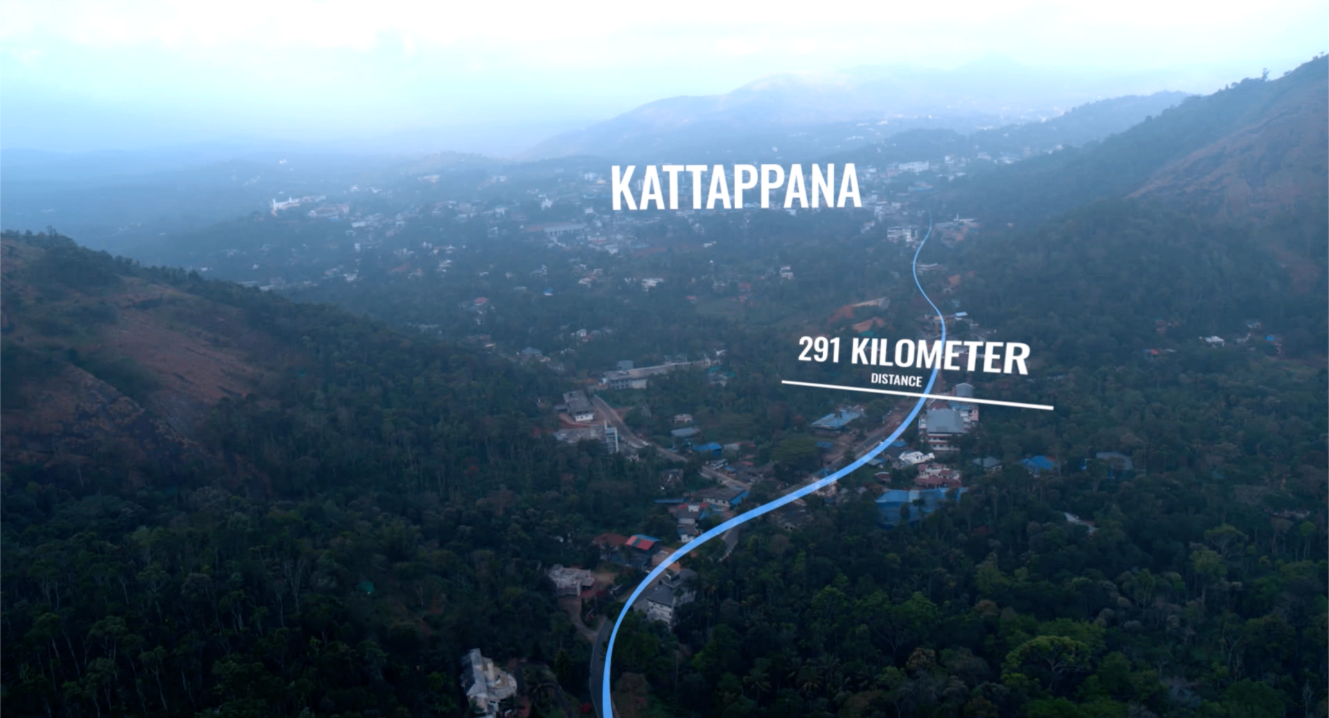 Curry & Cyanide - Kattappana aerial view with 291 kilometer distance marker